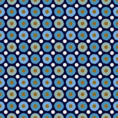 Elegant pattern round mosaic motif seamless circles background colorful texture. Modern style fabric design textile swatch woman's dress, man's shirt allover print block. Vector graphic illustration.