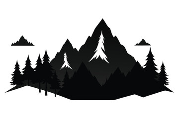 Majestic mountain range silhouette with evergreen forest
