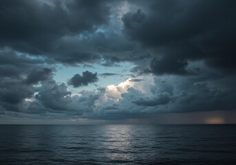 Obraz premium Moody Cloudscape Over Ocean Horizon