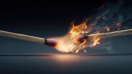 Burning safety match on dark background, closeup