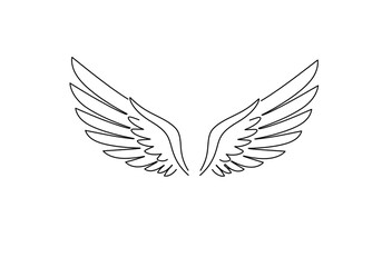 A minimalist line drawing of two wings symmetrically positioned on a white isolated background