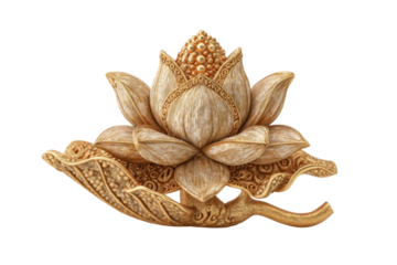 PNG Intricate wooden lotus sculpture on black background