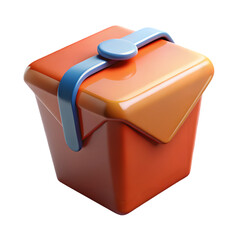 An orange plastic basket with a blue handle is isolated on transparent background