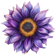 A watercolor purple sunflower isolated on a transparent background