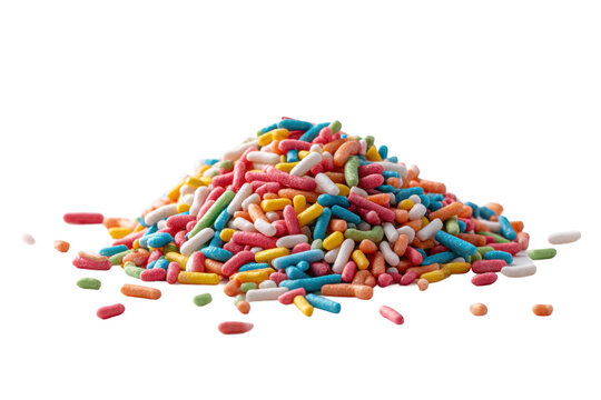 PNG Colorful candy sprinkles pile on white background