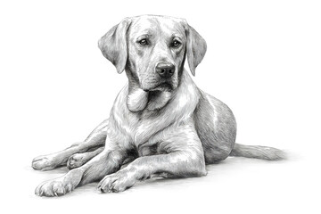 Obraz premium PNG Detailed black and white sketch of a labrador retriever lying down