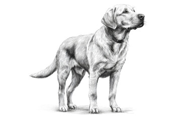 Fototapeta premium PNG Detailed black and white illustration of a standing labrador retriever dog