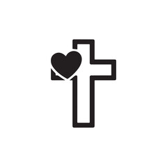 A simple black cross with a heart, isolated on white background