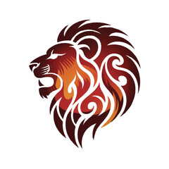 Fiery tribal lion design isolated on white background