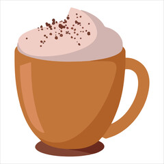 Vector illustration of a cappuccino cup with whipped cream, isolated on white. Ideal for cafe branding, drink promotions, and cozy coffee concepts.