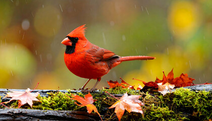 Northern Cardinal Autumn Rain.