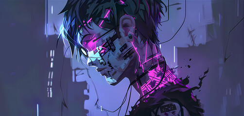 Dark anime character with glowing red eyes. Intense stare, cyberpunk style, digital illustration with neon lighting and fantasy vibes. Anime Wallpaper backgrounds