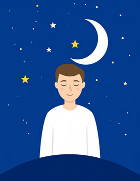 sleeping men under the night sky and moon illustration