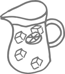 Hand-Drawn Vector Jug of Juice or Lemonade with Ice Cubes in Minimal Outline Style for Refreshment Branding

