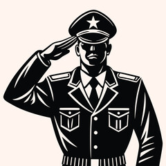 Vector Illustration of a Military Officer Saluting with Strong Silhouette and Clean Lines