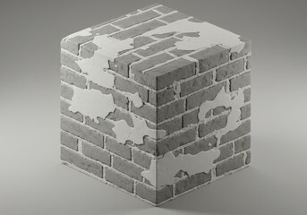 Weathered Brick Cube Texture - A 3D model of a cube showcasing a realistic weathered brick texture, emphasizing age, decay, and the passage of time.