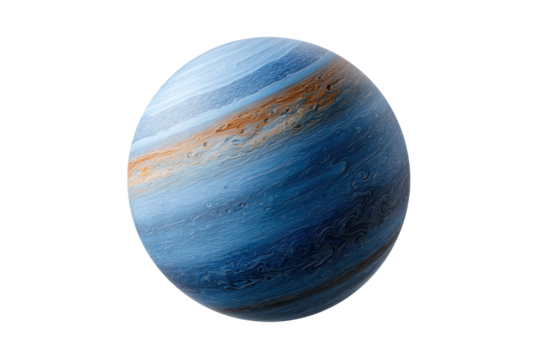 PNG Abstract blue planet with swirling patterns and orange band