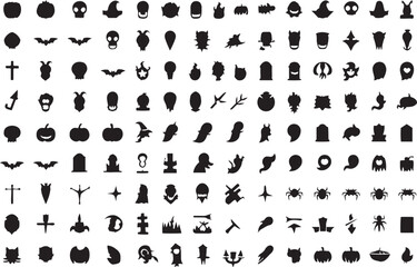 Fototapeta premium Halloween icons bats skulls pumpkins ghosts spiders crosses