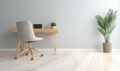 Modern workspace with desk and plant