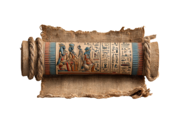 PNG Ancient egyptian papyrus scroll with hieroglyphics and deities
