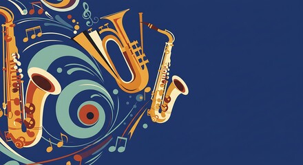 Vibrant Jazz Music Illustration Saxophones
