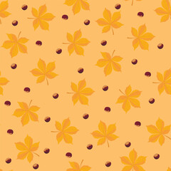 seamless pattern with autumn leaves and chestnut fruits