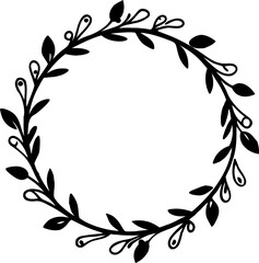 Obraz premium Elegant black and white vector floral frame with ornate leaf and swirl decoration, perfect for vintage design or nature-inspired art