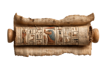 PNG Ancient egyptian papyrus scroll featuring hieroglyphs and deities