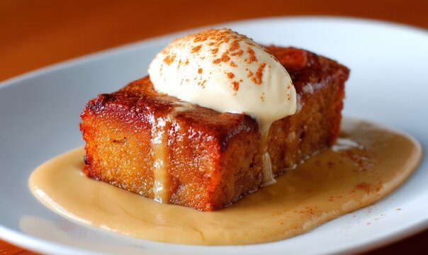 Malva pudding with custard and cream