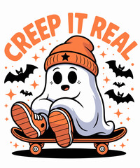 Creep it Real Ghost Skateboard Halloween Skateboarding
