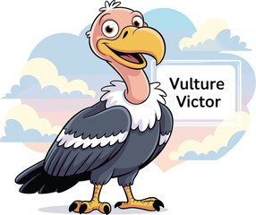 Happy Vulture Cartoon Character, Vulture Victor, with Friendly Smile, Ideal for Nature and Animal Themes.