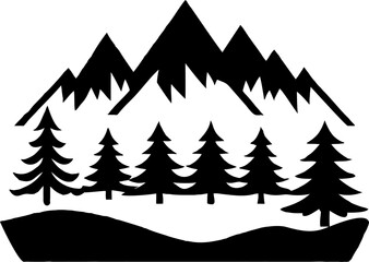 Obraz premium A festive vector illustration of a winter landscape with snow-covered pine trees and mountains, perfect for a Christmas or New Year holiday card design