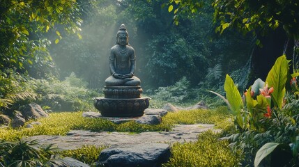 A picturesque scene of a Shivling in a lush garden, surrounded by greenery during festive season