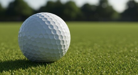 Obraz premium Golf Ball on Green Grass - Close-up of a single golf ball resting on a lush green golf course. Perfect for sports or recreation themes