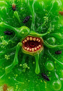 Grotesque Goo: A Festive Slime Horror - A horrifyingly fun slime monster design, perfect for Halloween or a disgustingly delightful holiday.