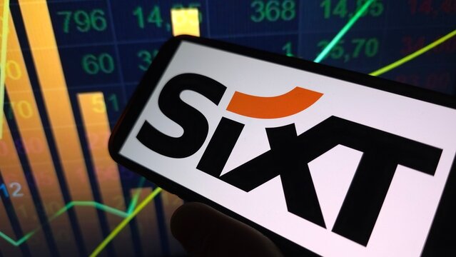 Konskie, Poland - June 29, 2025: Sixt company logo displayed on mobile phone