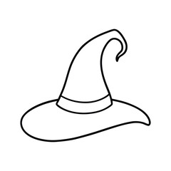 wizard hat with curled tip line art