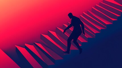 Silhouette of a man descending a staircase abstract visual business concept photo