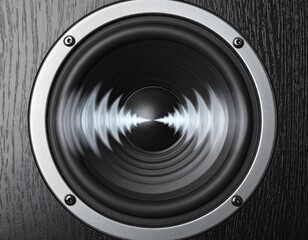 Closeup of a High Fidelity Speaker Cone Producing Vibrations and Sound Waves on Black Surface