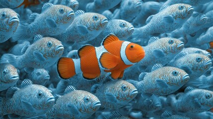 Clownfish Stands Out in a School of Fish
