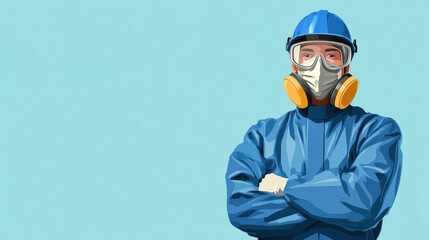 Man in Blue Protective Suit and Helmet, Professional Safety Uniform Vector Illustration, no logos, no brands