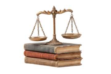 PNG Vintage balance scale on antique books symbolizing justice and knowledge