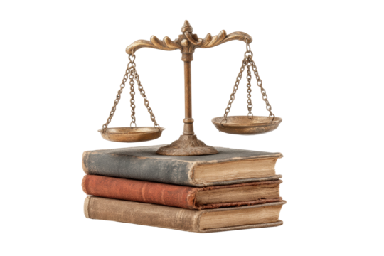 PNG Vintage balance scale on antique books symbolizing justice and knowledge