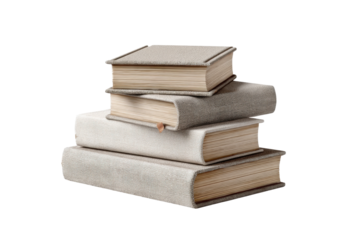 PNG Stack of four hardcover books with textured covers in neutral tones