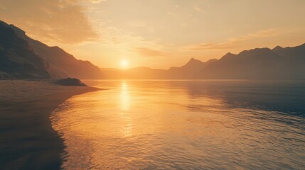 A picturesque sunset over the water, casting a golden hue on the beach during festive season