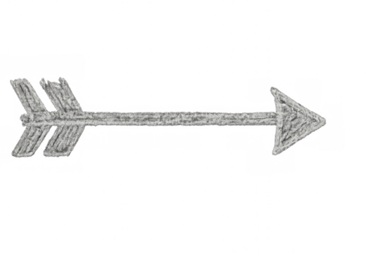 Hand-drawn white chalk arrow pointing to the right on transparent background, ideal for educational or decorative projects