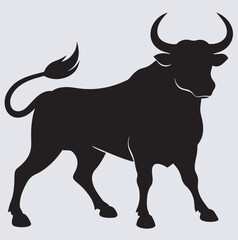 wild bull silhouette vector art illustration, black silhouette of a bull