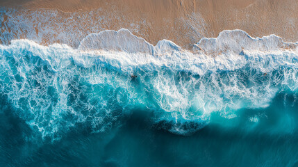 Top-down aerial view of the ocean surface with white foam waves creating abstract patterns. Ideal for use as a background, texture overlay, or design element in creative projects. Generative AI.


