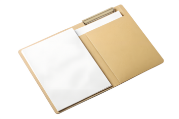 Beige Portfolio Folder with Blank Paper and Pen Mockup