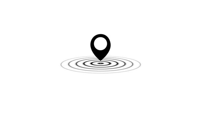 Animated map location icon with radio wave and locator pin point symbol.Simple location tracking concept animation. signal point and location icon.